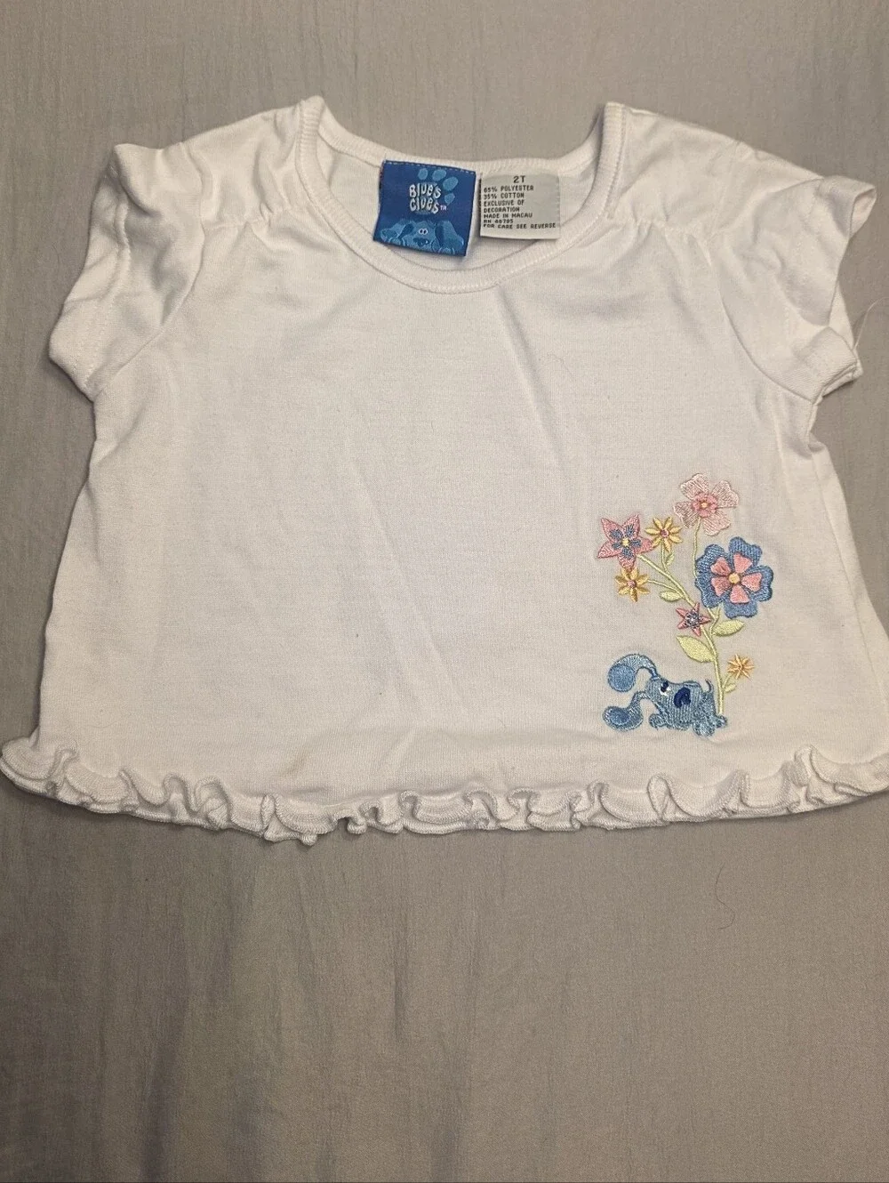 Vintage Blues Clues White Embroidered Ruffle Hem Tee
